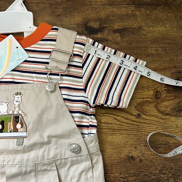 A Little Angel Khaki Overalls With Bucket Hat & Stripes Undershirt - Picture 7 of 13